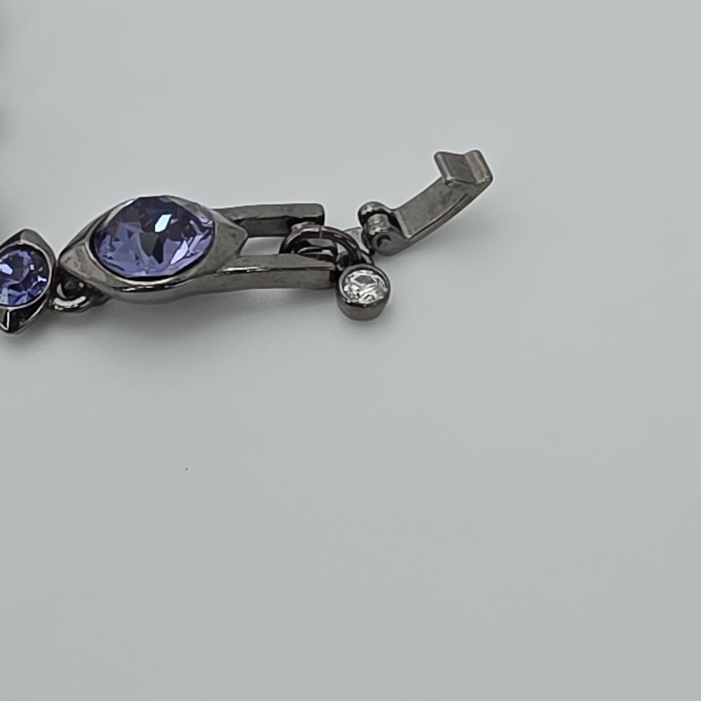 New! GIVENCHY SWAROVSKI Bracelet Purplish & Clear Crystals Gunmetal Gray 7.25" - Picture 13 of 15